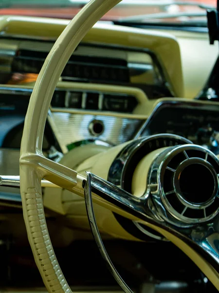 Retro Car Dashboard Interior View Steering Wheel Dashboard Old Vintag — Foto Stock