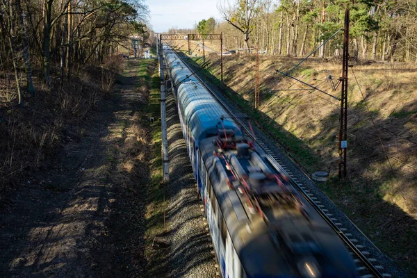 Train Passing High Speed Top View Out Focus — Stock fotografie