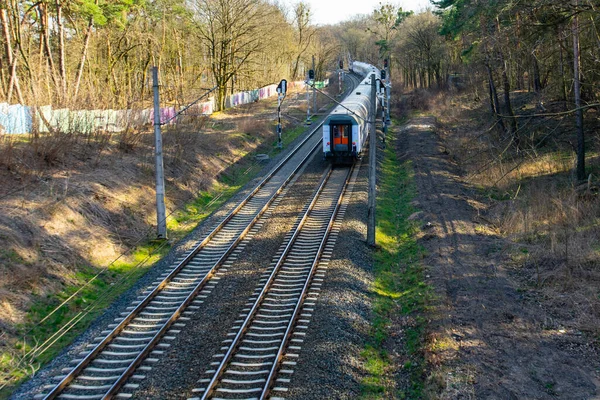 Outgoing Train View Last Car Train — Stockfoto