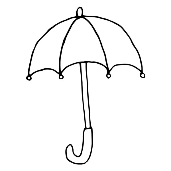 Handdrawing Guarda Chuva Preto Branco Isolado Ilustração Vetor — Vetor de Stock