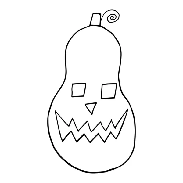 Handgezeichnetes Halloween Kürbisgesicht Schwarz Weiß Isoliert Oktober Illustration Eines Aktienvektors — Stockvektor