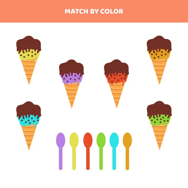 Матч Мультяшное Мороженое Ложки Цвету Игры Детей — стоковый вектор