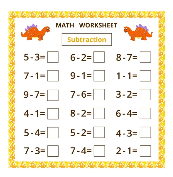 Matematik ödevi. Çıkarma. Dinozorlu çocuklar için eğitim kartı..