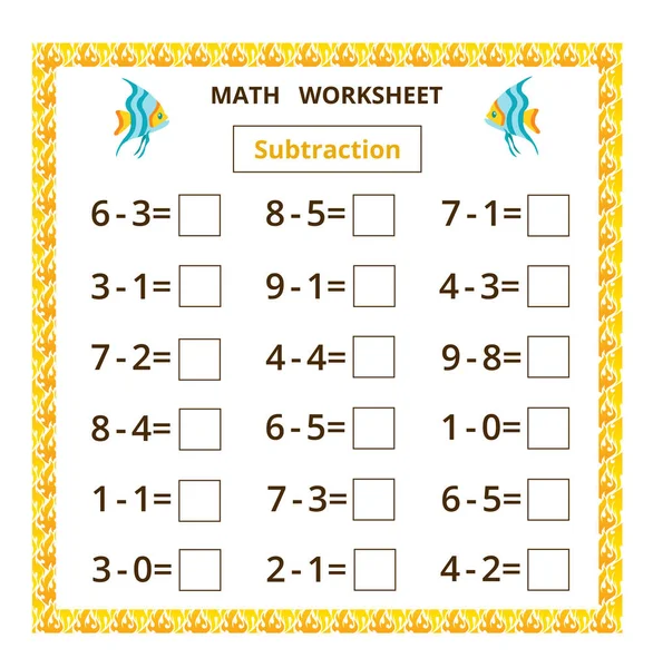 Matematik ödevi. Çıkarma. Balıklı çocuklar için eğitim kartı..