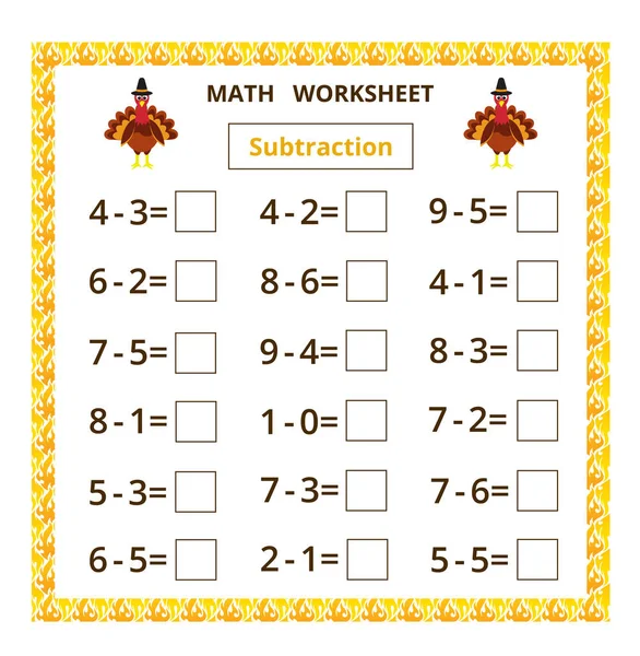 Matematik ödevi. Çıkarma. Çocuklar için eğitim kartı.