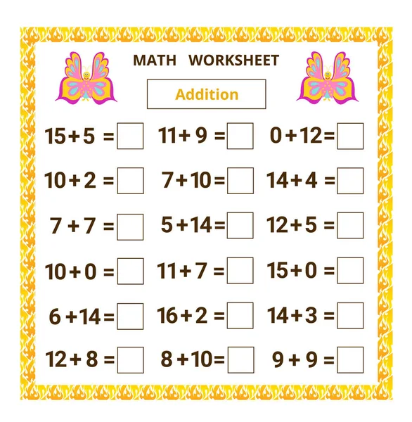 Matematik ödevi. Ek. Çocuklar için karikatür kelebekli eğitim kartı..