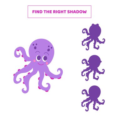 Çizgi film ahtapotu için doğru gölgeyi bul. Çocuklar için eğitici bir oyun.