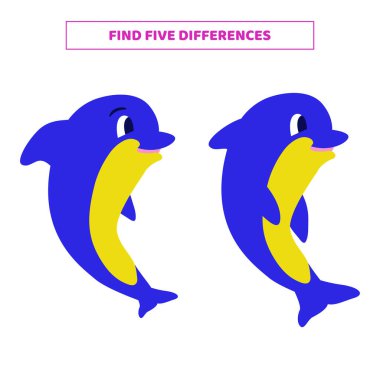 Çizgi film yunusları arasında beş farklılık bulun. Çocuklar için eğitici bir oyun.
