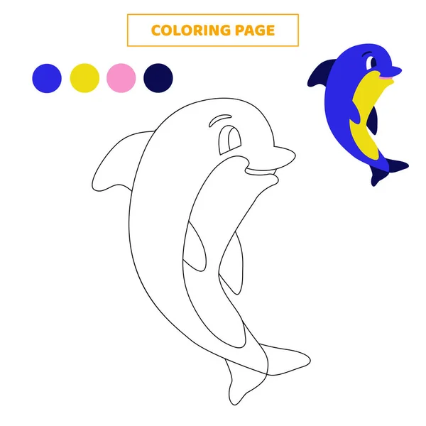 Coloriage Page Color Dauphin Dessin Animé Mignon Feuille Travail Pour — Image vectorielle