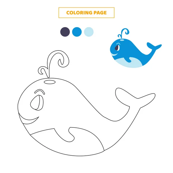 Coloriage Page Couleur Baleine Dessin Animé Mignon Feuille Travail Pour — Image vectorielle
