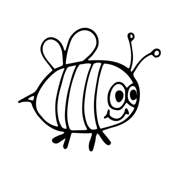 Hand Drawn Doodle Single Cute Bee Vector Illustration — Stock Vector