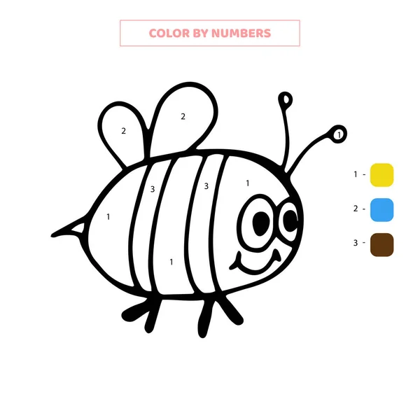 Color Hand Drawn Doodle Single Cute Bee Numbers Worksheet Kids — Vetor de Stock