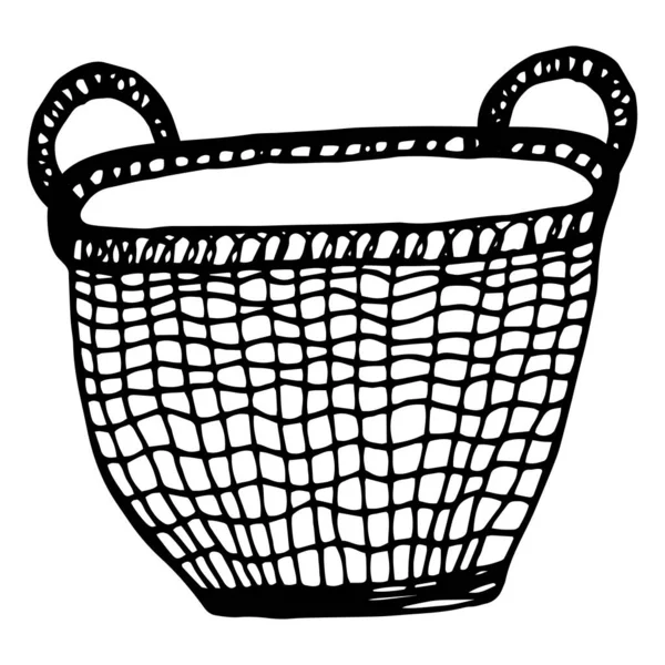 Hand Drawn Single Doodle Wicker Rattan Basket Icon Vector Illustration — стоковый вектор