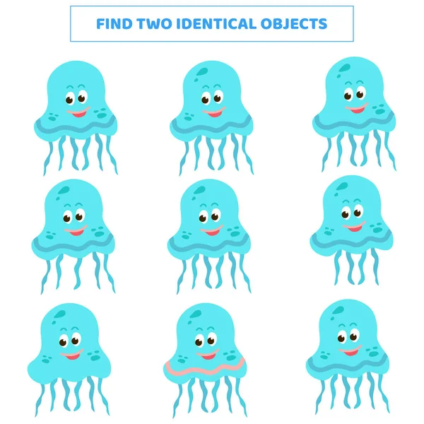 Birbirinin aynı iki nesne. Çizgi film denizanasıyla eşleştirme oyunu.