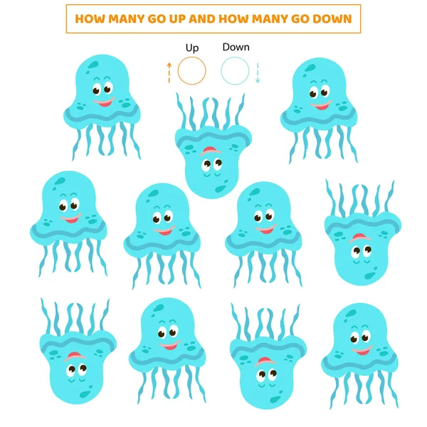 How Many How Many Counting Game Cute Cartoon Jellyfish Worksheet — Vector de stock