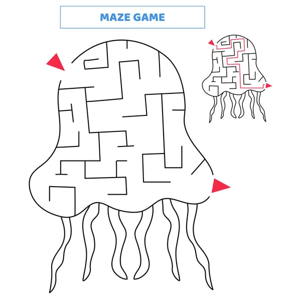 Çocuklar için labirent oyunu. Tatlı denizanalarıyla labirentten çıkmanın bir yolunu bul.