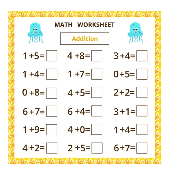 Çocuklar için matematik ödevi. Toplama. Vektör illüstrasyonu.