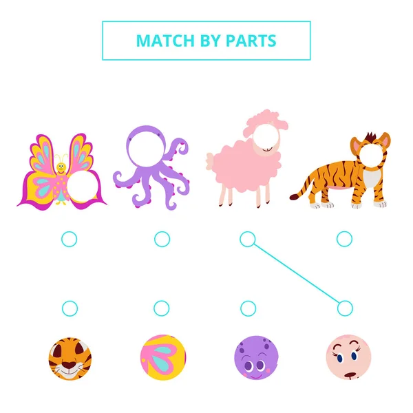 Sevimli çizgi film hayvanlarını parça parça eşleştir. Çocuklar için oyun.