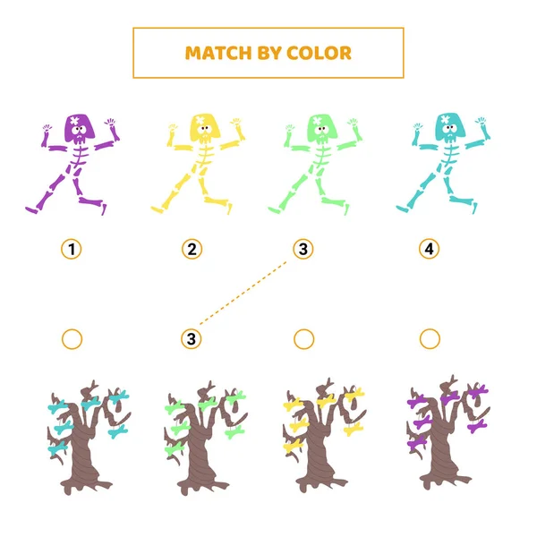 Sevimli karikatür iskeletini ve kemiğini renklerine göre eşleştir. 