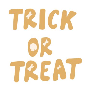 Sevimli bir elin çizdiği karalama cadılar bayramı şaka mı şeker mi harflerinin simgesi. Grafik tasarım ögesi.