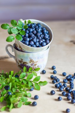 Blueberry Kupası ve üzerinde dağınık masa natürmort