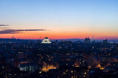 Belgrad, Sırbistan alacakaranlıkta Panoraması