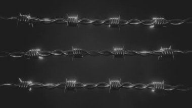 3 tane dikenli tel örgü, yatay olarak hareket ediyor. Tek renkli animasyon arkaplanı.