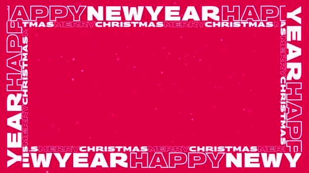 複数のお祝いのタイポグラフィのフレームをシームレスにループ ハッピーニューイヤー メリークリスマス 赤の背景に微妙なゆっくりと落下雪と — ストック動画