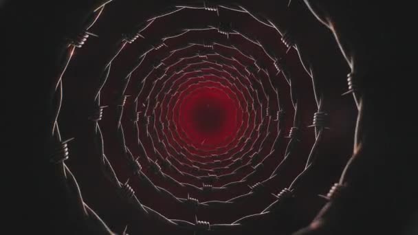 Seamless Looping Zoom Rotating Barbed Wire Circles Dark Red Animated — Stock Video