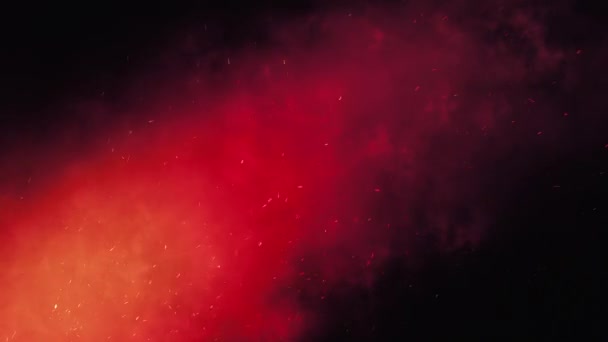 Looping Diagonally Moving Fire Smoke Sparks Dark Backdrop Animated Background — Stock Video
