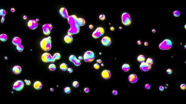 Iriserende Goo Blobs Vloeien Langzaam Horizontaal Een Zwarte Achtergrond Geanimeerde — Stockvideo