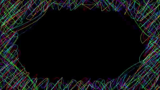 Colorful Pen Scribbles Frame Black Background Animated Vignette Overlay Black — стоковое видео