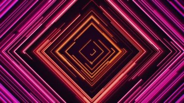 Kırmızı ve pembe ince çizgilerin gelecekteki kare tüneli. Canlandırılmış video arkaplan döngüsü.