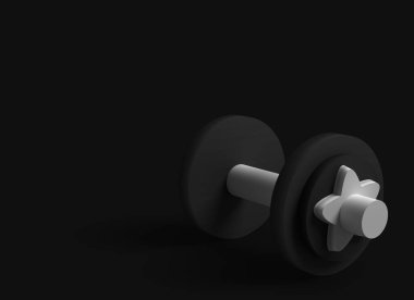 Koyu arkaplanda beyaz ve siyah metalik bir heykelin 3 boyutlu canlandırması