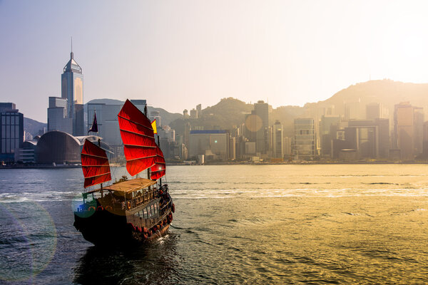 Junkboat in Hong Kong city