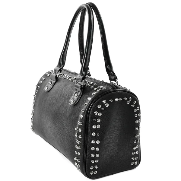 Zwarte tas punk rock stijl met zilveren spikes. — Stockfoto