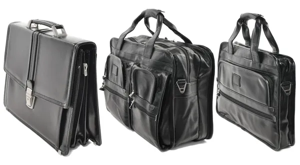 üç siyah-beyaz arka plan üzerinde izole çanta deri. kısa ayarla