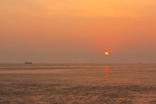 Sulak alan kıyı sahil üzerinden günbatımı — Stok fotoğraf