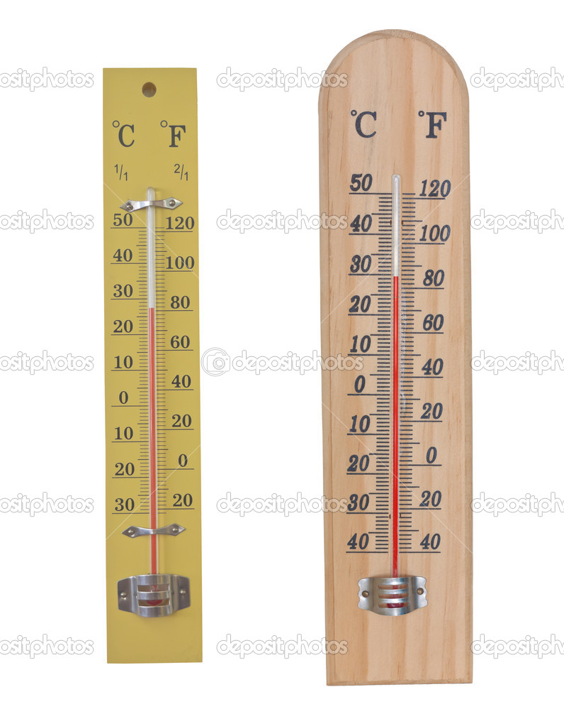Classic wall-type thermometers isolated on white background
