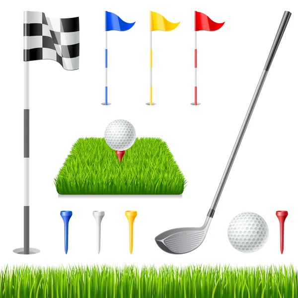 Golf labda egy pólót, a fű — Stock Vector