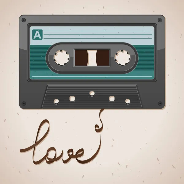 古い紙の上のオーディオ カセット テープ。愛を書かれた映画 — ストックベクタ