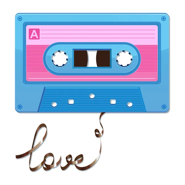 Audio cassette tape. Film written love — Stock Vector