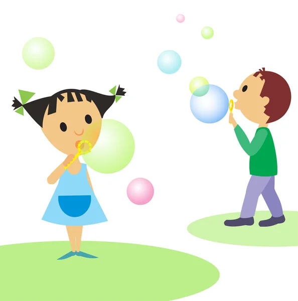 Bambini carini e bolle multicolori — Vettoriale Stock