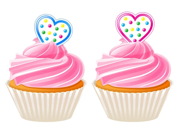 Cupcakes with hearts — Stock Vector