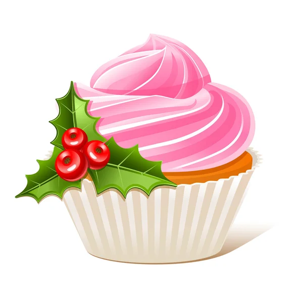 Christmas cupcake with mistletoe — Stock Vector