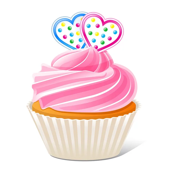 Ilustración vectorial de Cupcake con corazones — Archivo Imágenes Vectoriales