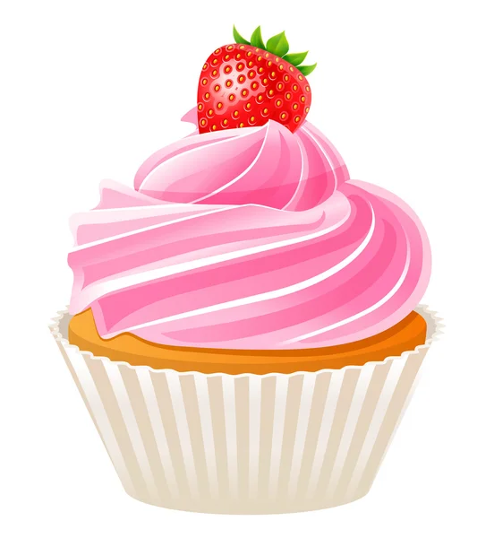 Cupcake com morango —  Vetores de Stock