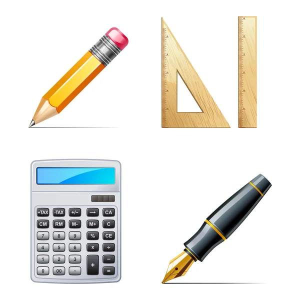 Utbildning ikoner. penna, penna, miniräknare, linjal — Stock vektor
