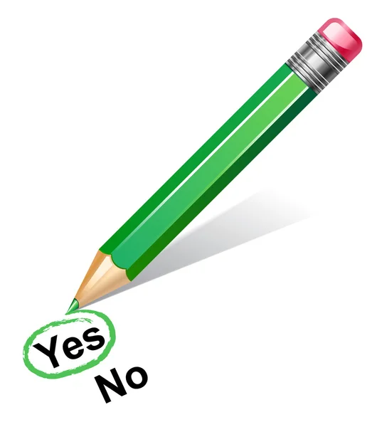 [はい] を選択する緑の鉛筆 — ストックベクタ