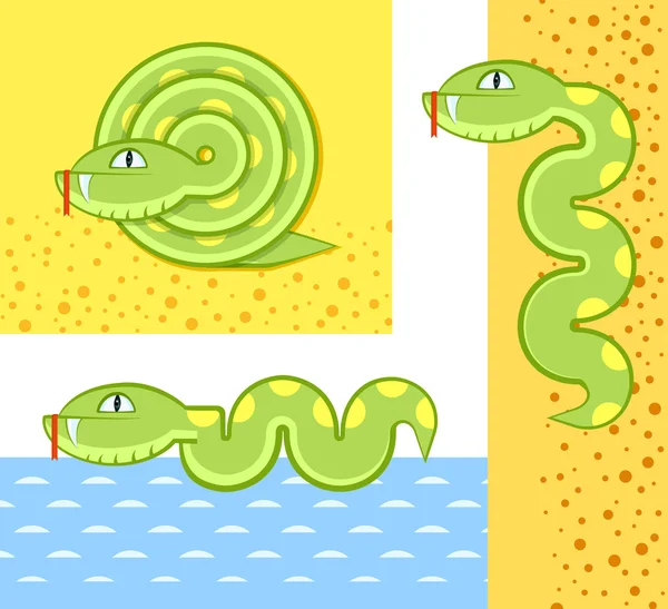 Dibujos animados serpiente verde — Vector de stock